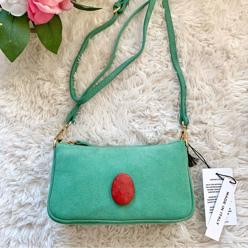 NEW Uno Alla Volta Italian Suede Leather Crossbody Mini Bag Mint Green NWT